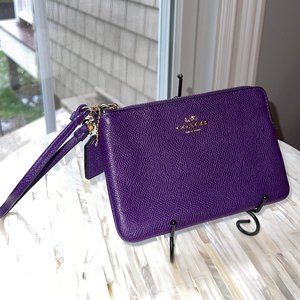 Coach Corner Zip Purple Wristlet Wallet